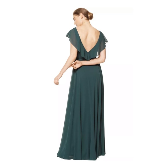 NWT Bridesmaid #Levkoff Evergreen Chiffon V-Neck A-Line Gown - Picture 2 of 2